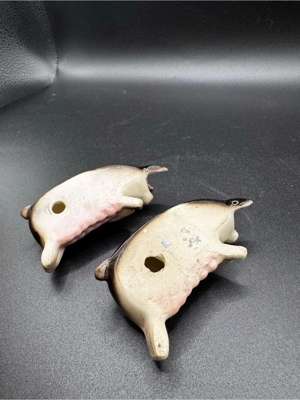 Ceramic Sleeping Pig Figurine Pair - Pink and Brown Decorative Set